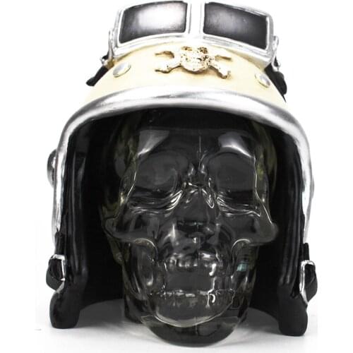 Skull With Pilot Helmet Fighter Jet Airplane Pilot Skull Crystal Head Vodka Wine Bottom Skull Decanter Glass Set 400ml