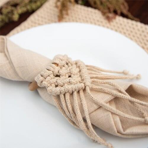 Biege Macrame Bohemian Napkin Holders Knitted napking rings Christmas Napkin Holder Set napkin ring