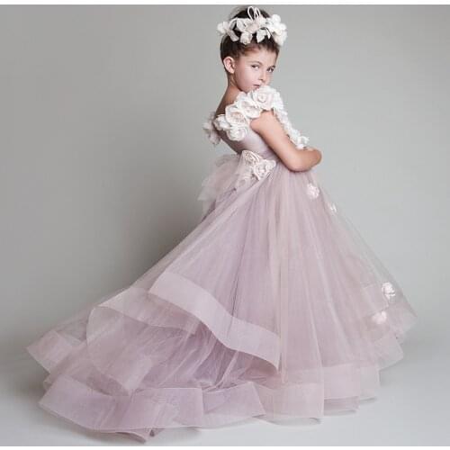Flower Girl Dresses For Wedding High-Neck Tulle Floor Length Ball Gown Junior Bridesmaid Dress For Girls