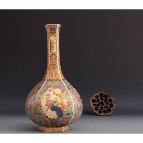 Jingdezhen Antique Enamel Vase Hexagon Vases Flowers And Birds Pattern Ancient Qing Yong Zheng Porcelain