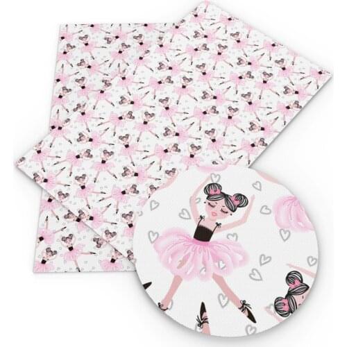 David accessories 50*140cm Ballet Girls Printed Faux Leather Fabric for Bows Leather Sheets DIY Handmade Materials,1Yc11734
