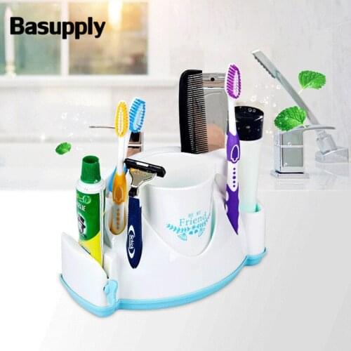 Basupply 1 Pcs Multifunctional Toothbrush Holder Squeeze Toothpaste Shaver Holder Cup Kitchen Bathroom Accessories