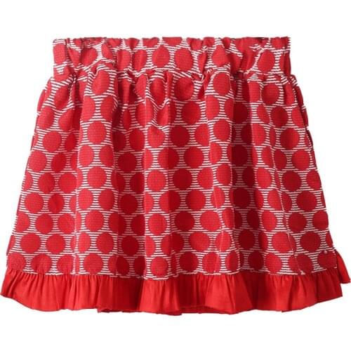 Kid Outfir Big Girl Skirt Size 3 5 7 Years Old Red with White Spot Strip Ruffle Trimming Twirly Flared Colorful Outdoor