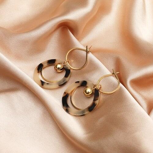 European American Creative Personality Leopard Print Earrings Female Long Temperament Circle Earrings Korean Acrylic Earrings