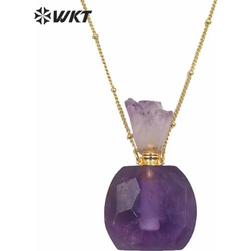 WT-N1176 Hot! natural stone perfume bottle Necklace fluorite red tourmaline Necklace women charm Necklace gold Jewelry making