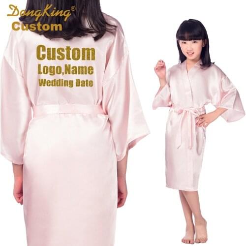 DongKing Kids Custom Robes Bridal Party Kid Kimono Robe Personalize Wedding Birthday Party Girl Children Satin Robes