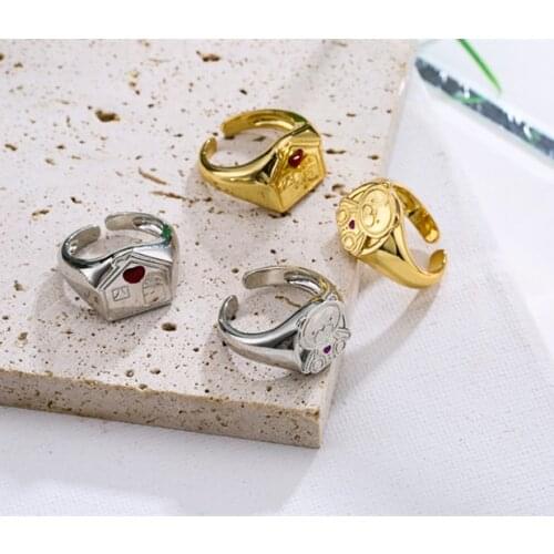 HECHENG,Sweet Bear and House Shape Ring ,For Women Girls Jewelry,Gold Color Rings ,Factory Price Wholesale