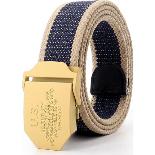 Canvas Belt For Men With Automatic Buckle Yellow US Man Canvas Tactical Belts Without Holes Military Belt Extended Plus Size