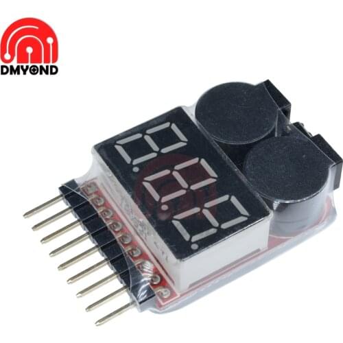 1-8S 2 in 1 Battery Indicator Low Voltage Indicator Buzzer BB Alarm Lipo Battery Voltage Indicator Tester LED Voltage Meters