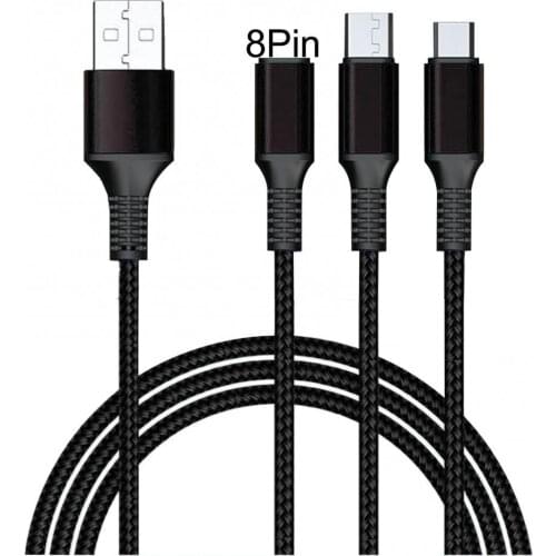 1.2m 3 in 1 5A Fast Charging Cable Cord with 8 Pin Type-c Micro-USB Interface Mobile Phone Accessories