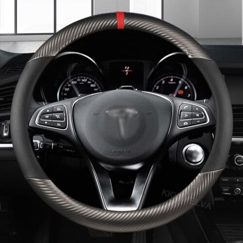 Leather+Carbon Fiber 38CM For Tesla Model 3 Model Y Model X Model S Car Steering Wheel Cover Interior Accessories