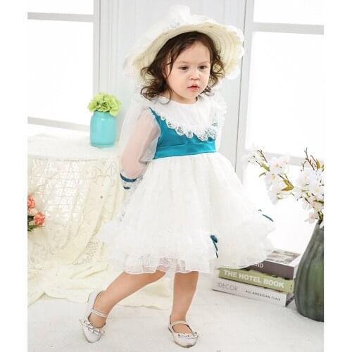 1-7Y Baby Girls Spring Autumn Lace Dress Vintage Spanish Princess Lolita Dress Girls Retro Palace Party Children Dresses CL243