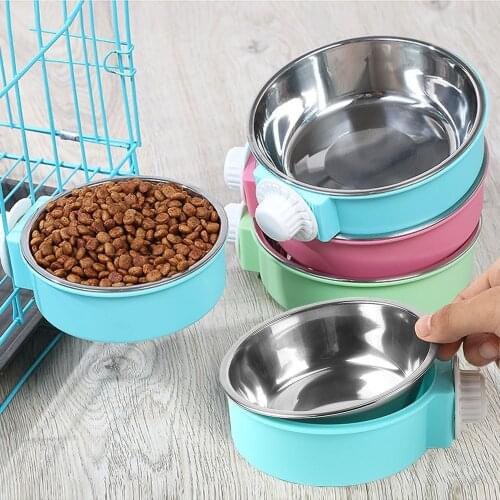 Stainless Steel dog bowl dual removable feeding food water Dish for small big dogs cats animal hanging cage bowls Pets Supplies