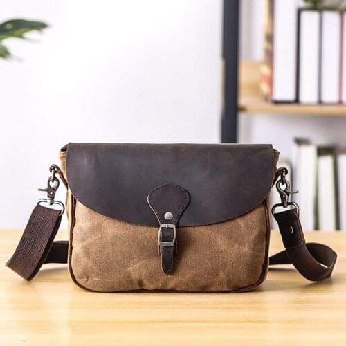 Multifunction Mens Shoulder Bags Canvas Leather Crossbody Bag Vintage Waterproof Purse Small Travel School Male Messenger Bags