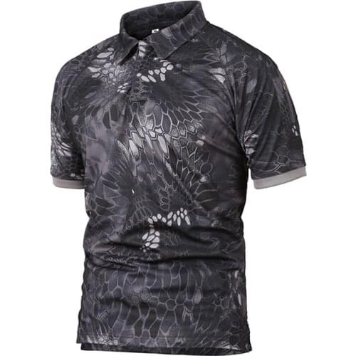 Mens Outdoor Jungle Bionic Camouflage Short Sleeve T-Shirt Male Summer Breathable Quick Dry Lapel Combat Tactical T Shirts Tops