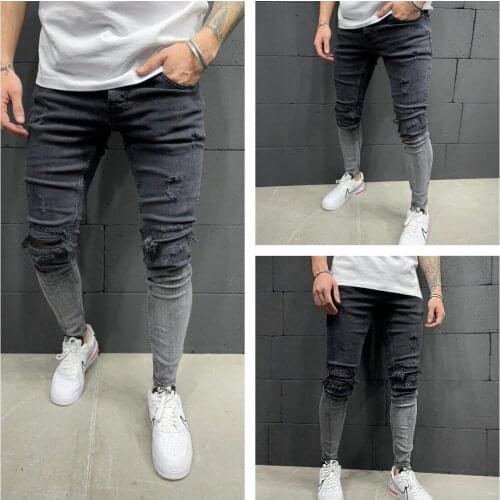 2020 Jeans for Men Contrast Color Hip Hop Skinny Jeans Hole Casual Punk Jeans Pants Man Gradient Mens Jeans Streetwear Men