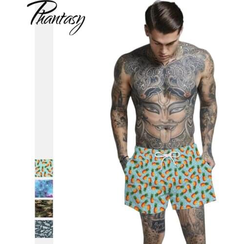 Phantasy New Pineapple Print Mens Beach Shorts Loose Plus Size Drifting Swimming Trunks Fashion Straight Casual Sports Pants