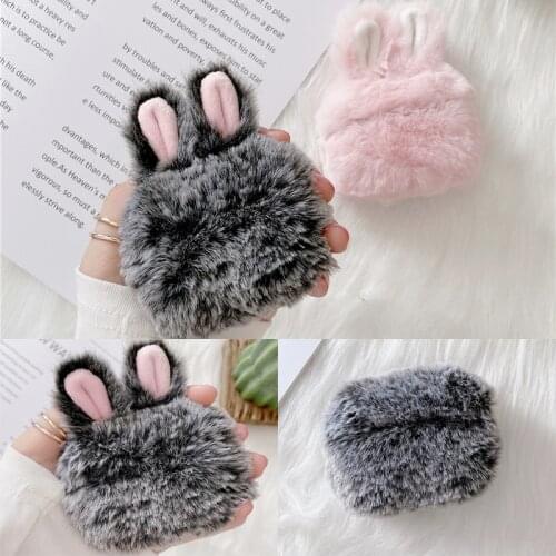 Soft Rabbit Ear Fur Case for Apple AirPods 1 2 Pro Wireless Charging Fluffy Box with Carabiner Plush Cover for Airpods Pro 2 1
