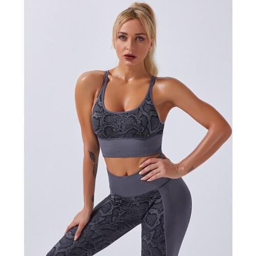 New Knitted Seamless Workout Yoga Sets Elastic Female Sport Gym Suit Wear Running Clothes Snakeskin Women Fitness Sportswear