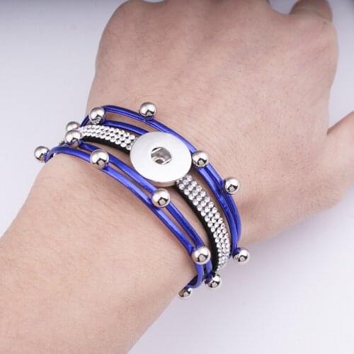 New fashion crystal PUNK 18mm snap button bracelet PU Leather GJ5523