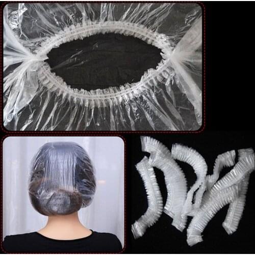 100pc Disposable One-off Hotel Home Shower Bathing Clear Hair Elastic Cap Dye Hair Hat Hygiene For Barber Shop Home Convenient