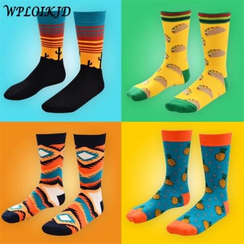 [WPLOIKJD]Autumn Winter New Unisex Happy Socks Creative Pattern Fruit Pineapple Art Abstraction Women Socks Fashion Funny Socks