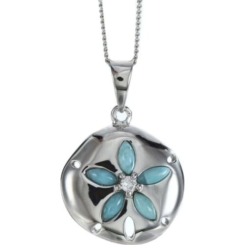 Beautiful 925 Sterling Silver Natural Larimar Plumeria Flower Womens Pendant Necklace For Gift