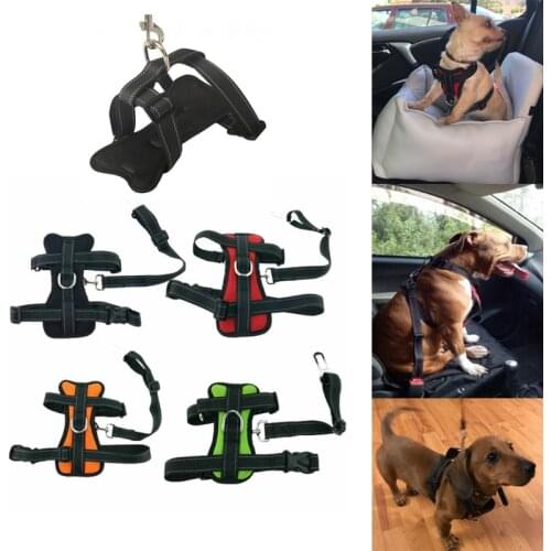 Dog Car Safety Chest Seat Harness Belt Vest Pet Adjustable Vehicle Breathable Soft Padding Dogs Walking Harness With Belt Rope