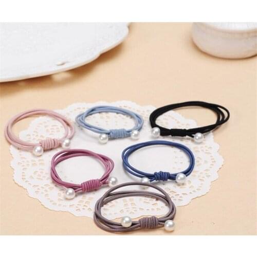 10Pcs/Lot Korean Fashion Headdress Three Hoops Elastic Hair Bands Pearl Scrunchies Ring Rope Gum Headband Girls Hair Accessories