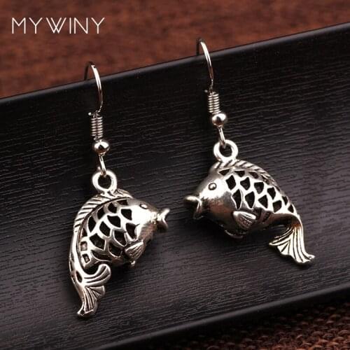 Fashion bend kiss fish dangle earrings for women ,Hollow out New vintage earrings Chinese wind jewelry ethnic pattern earrings