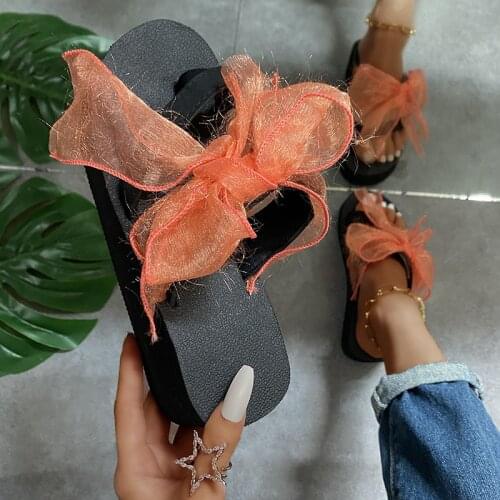 Ladies New Summer Slippers Flat Adult Fashion Slides Female Casual Outdoor Slipper Bow Platform Sandals Wedges Slipper For Women