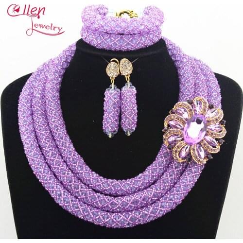Nigerian Wedding Accessories Colorful African Beads Jewelry Set Handmade Bridal Jewelry Sets Necklace Bracelet Earrings N0010