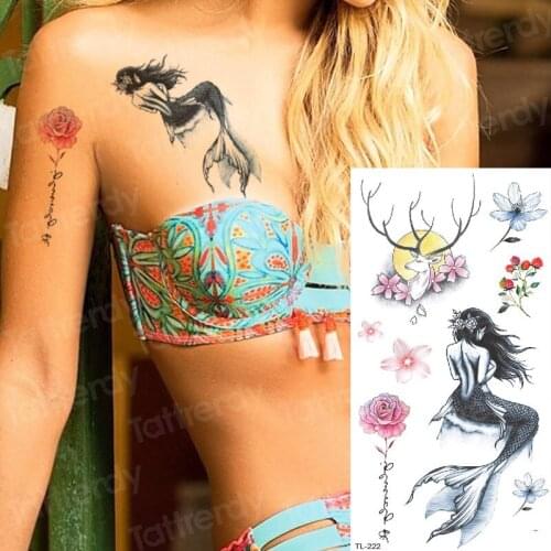 Tattoo fish Mermaid temporary tattoos custom sexy tattoo for women sea tattoo sticker children tatoo forest moon and deer decal