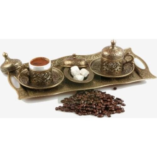 Ottoman Motif 2'li Turkish coffee Set-Yellow