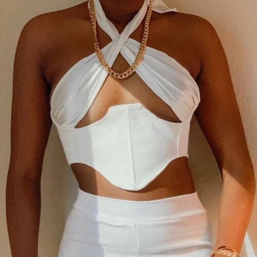 Echoine Cross Wrap Sleeveless Crop Top Tank Top Vest Summer Halter Neck Camis Tanks Sexy Party Club Ruched Tube Top Cropped