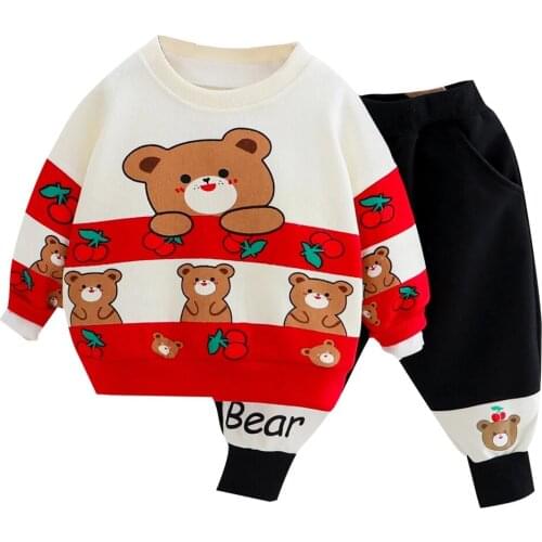 2021Spring Baby Girls Cartoons Bear Clothes Set Toddler Boys Printing Tracksuit Costumes Casual Children Cotton Clothing Suits