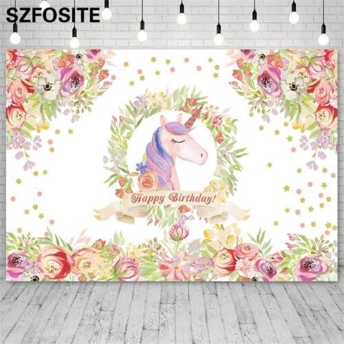 Spring Beautiful Flowers Cute Unicorn Background Baby Show Party Table Decoration Photography Photo Newborn Bath Vinyl Backdrop