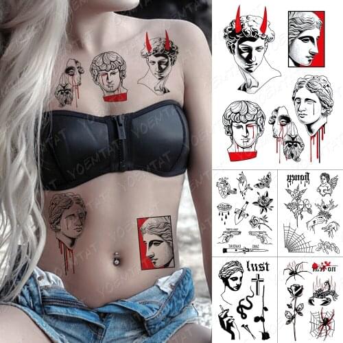 Waterproof Temporary Tattoo Sticker David Statue Old School Angel Flash Tattoos Heart Knife Body Art Arm Fake Tatoo Women Men