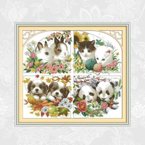 Four seasons animal Aida Canvas Cross Stitch kits 14ct 11ct Embroidery Needlework Sets DIY Handmade Cross-stitch Crafts