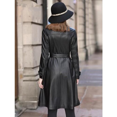 Genuine Leather Jacket Autumn Jacket Women Sheepskin Coat Female Elegant Fashion Long Windbreaker Chaqueta Mujer 19D0010