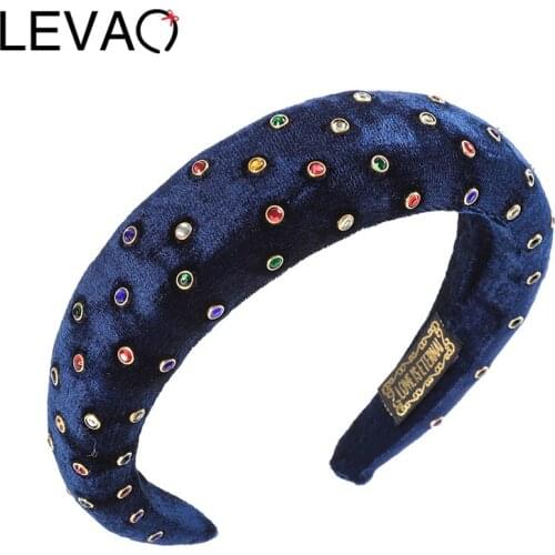 LEVAO Padded Headband For Women Flannel Hairbands With Small Colorful Crystal Beads Thickened Sponge Bezel Hair Accessories