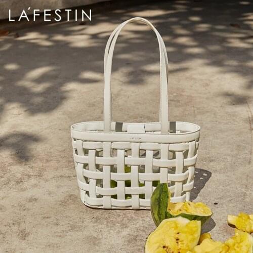 LA FESTIN Designer Bag for Women Hollow Out 2021 New Trendy Knitting One-shoulder Handbag Large Capacity Fashion Leathe Bags