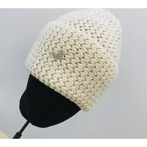 Women winter Hat solid color beanies best matched New sequined knitted Hat Warm Cap with butterfly decoration Female Cap