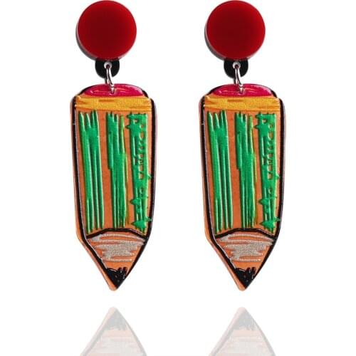 New Colorful Funny Rainbow Pencil Acrylic Drop Earrings For Women Girls Geometric Flower Long Dangle Earrings Fashion Jewelry