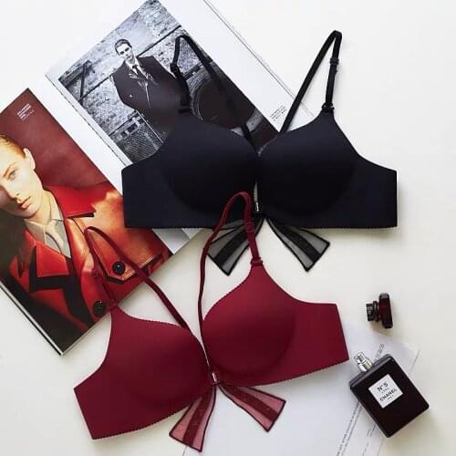 2020 Women Sexy Lace Lingerie Set Front Closure Bow Backless Brassiere Fashion Women Wire Free Padded Underwear Female Bra Set