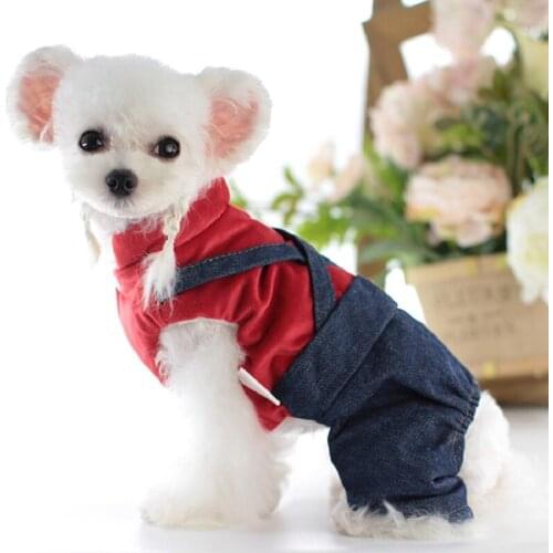 Winter Clothes for Dogs Fleece Warm Denim Jeans for Pets Supspender Puppy Clothes XS S M L XL