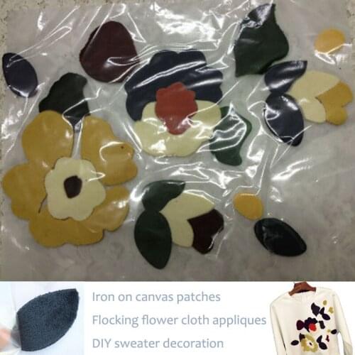 1set flocking flower patches for clothing DIY Iron on floral appliques for jeans jacket Ironing parches for hoodies