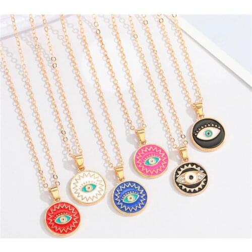 1PC Enamel Turkish Evil Eye Round Pendant Necklace For Women Vintage Fashion Colorful Eye Necklace Clavicle Chain Jewelry N225