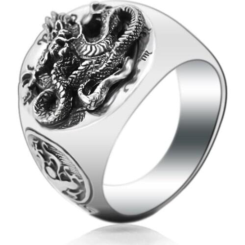 100%s925 sterling silver ring tai chi four gods beast dragon jewelry domineering tai chi white tiger men ring
