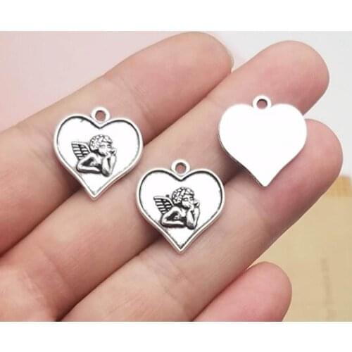 20pcs/Lot--19x18mm Heart Pendants Antique Silver Plated Cupid Angel Charms DIY Supplies Jewelry Making Fingding Accessories